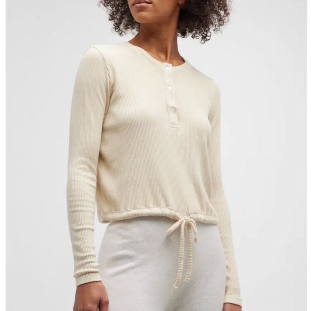 Monrow Rib Henley Top W/ Waist Tie